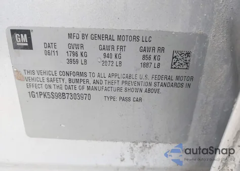 2011 Chevrolet Cruze Eco из США, поврежденный, VIN 1G1PK5S98B7303970